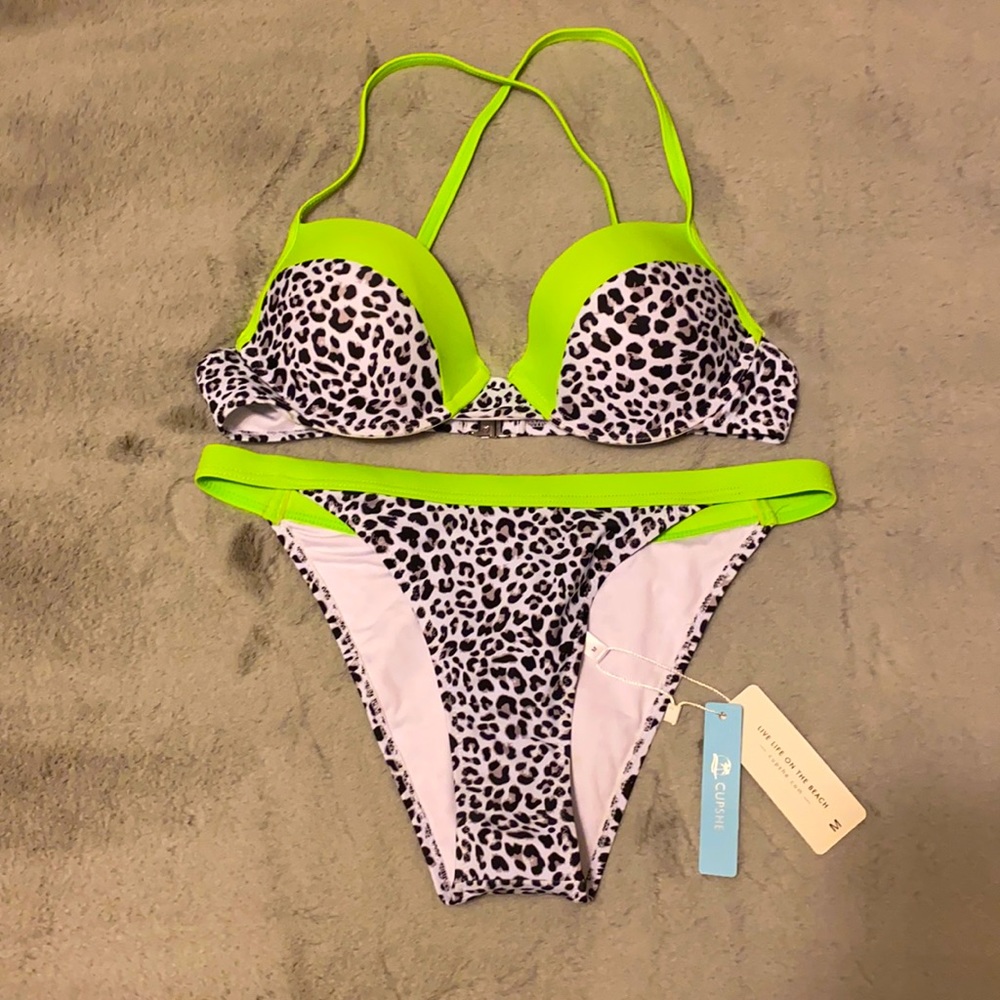 Cupshe M Leopard Neon Trim Bikini